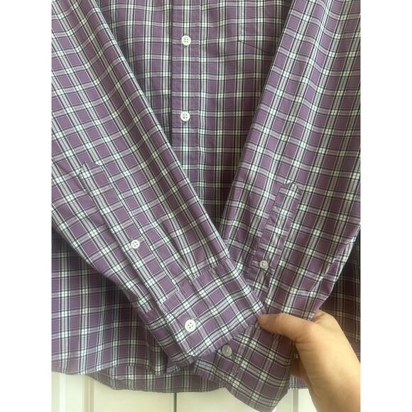 J. Crew Factory Men Slim Fit Flex Wash Purple and White Plaid Collar Button Down - Picture 5 of 7